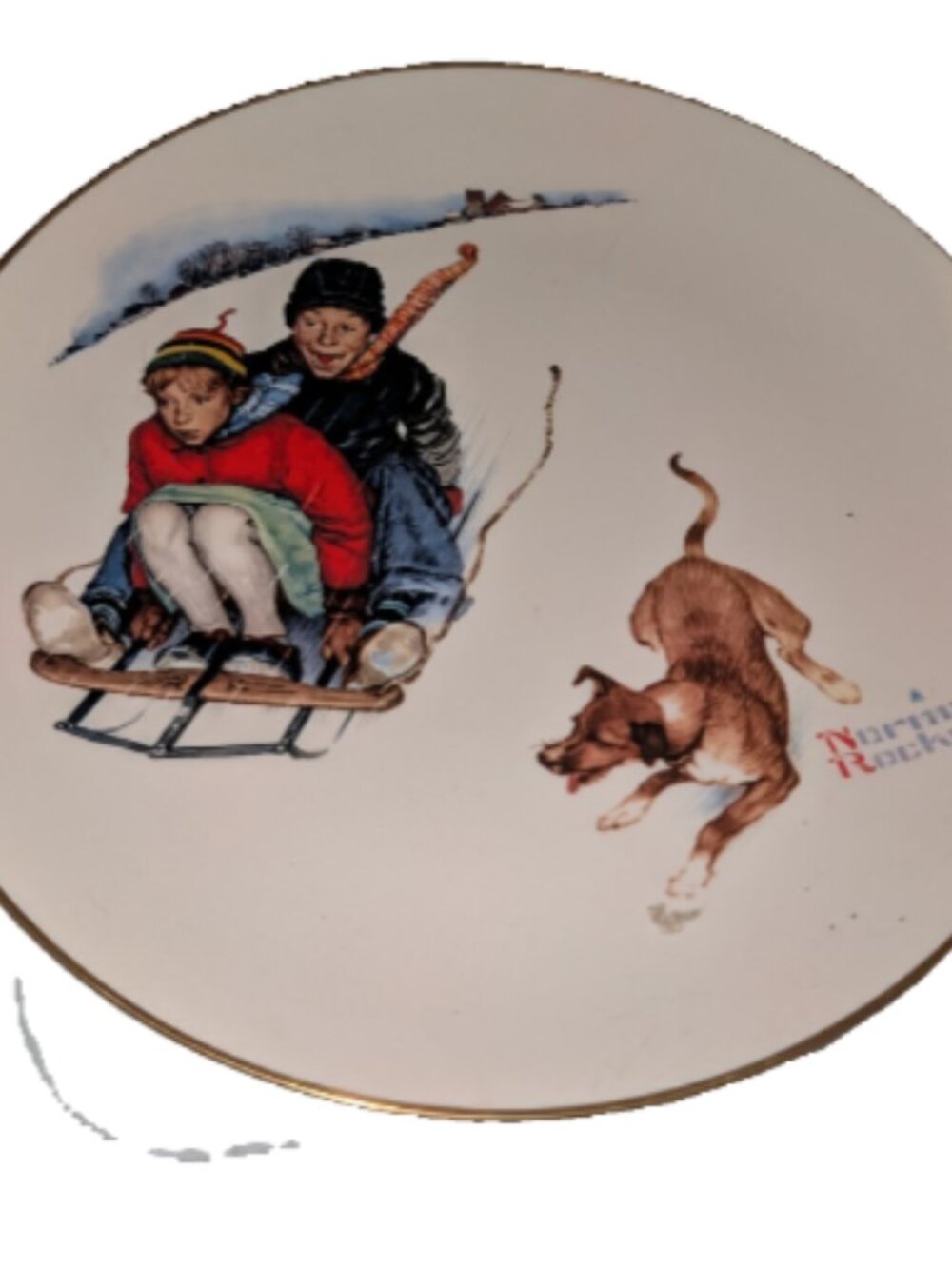 Norman Rockwell Gorham Plate winter downhill darling 1972